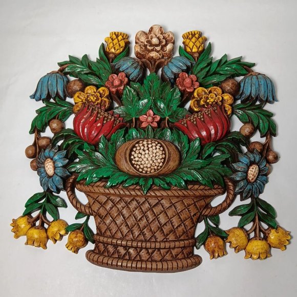 Syroco Wall Hanging Pair Fruit Flower Baskets Plastic Vintage MCM  Decor 5620B - Picture 3 of 16